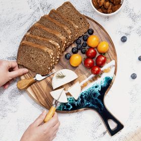 Round Acacia Wood & Ocean Resin Charcuterie Serving Board with Handle Round Acacia Wood & Ocean Resin Charcuterie Serving Board with Handle
